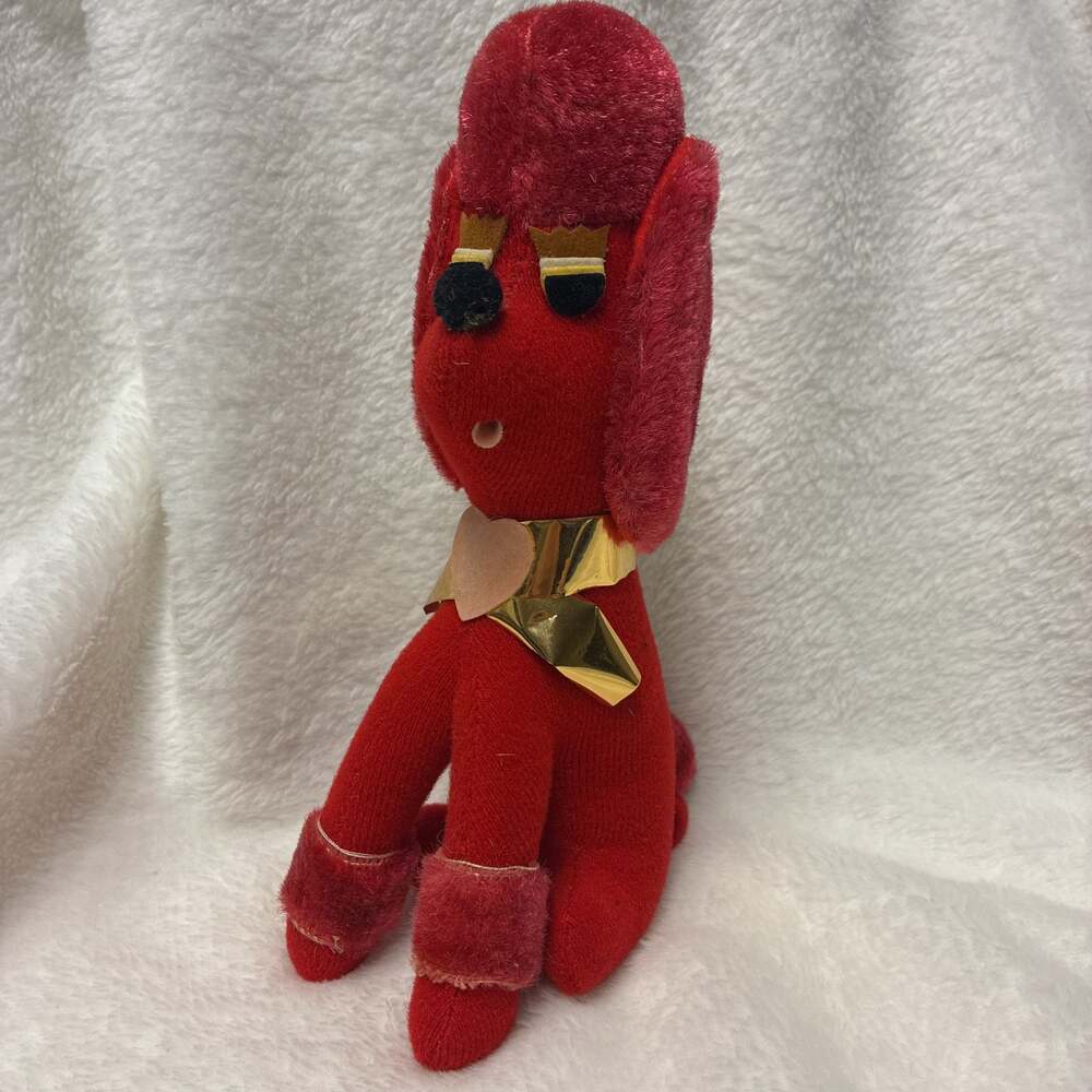 Vintage 1950s Red Velveteen Poodle Puppy Dog‎ Plush Toy
